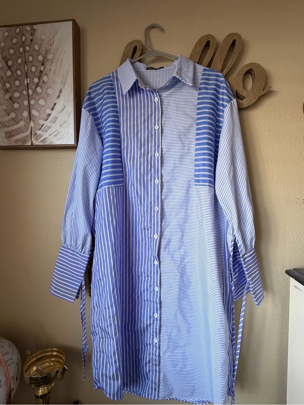 SHEIN Blue & White Striped Button-Down Shirt Dress